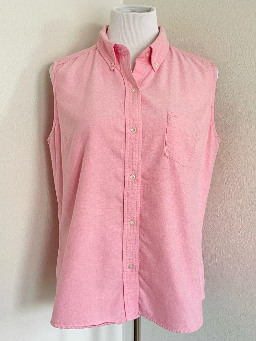 Eddie Bauer Sleeveless Pink Button-Down Oxford Shirt Blouse Size L
